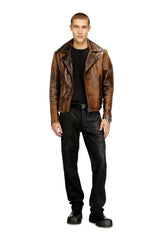 Men's Jean-cut leather pants Black