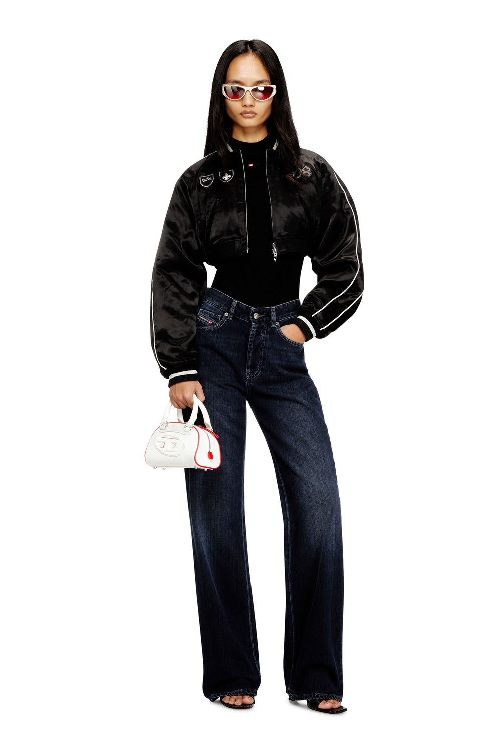 Women's Cropped satin souvenir jacket Black