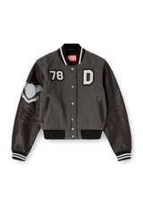 Women's Cropped varsity jacket in wool and leather Multicolor