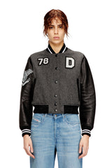 Women's Cropped varsity jacket in wool and leather Multicolor