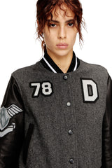 Women's Cropped varsity jacket in wool and leather Multicolor