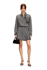 Women's Denim dress with embroidered patches Grey