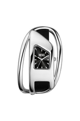 Women's Wrap-D black leather watch Silver