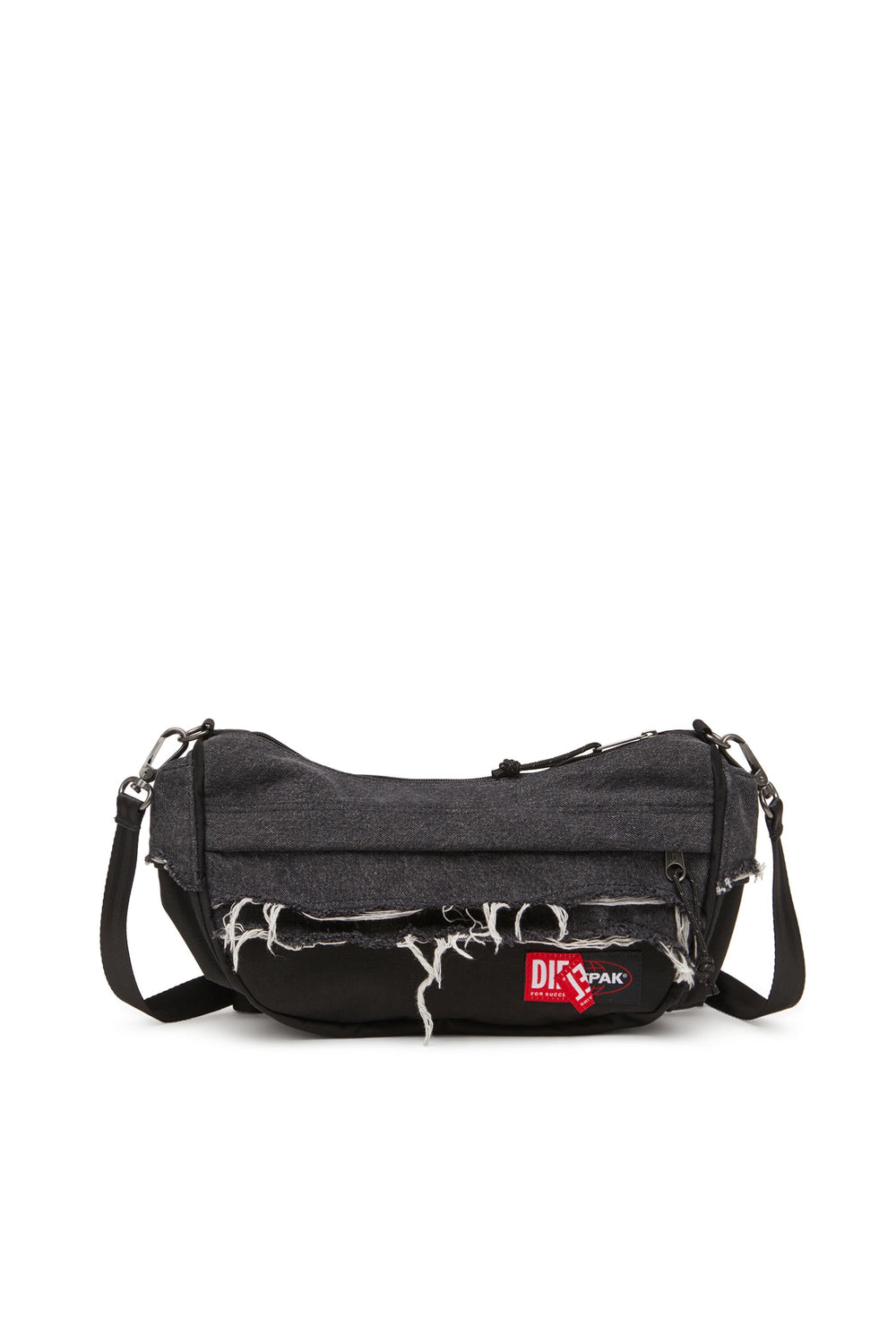 Women's Shoulder bag in destroyed denim and CORDURA® Black