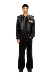 Men's Leather vest with embroidered patches Black