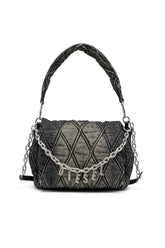 Women's Charm-D Shoulder M bag in quilted Denim Black