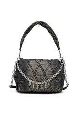 Women's Charm-D Shoulder M bag in quilted Denim Black