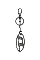Women's Metal Oval D keyring with crystals Silver