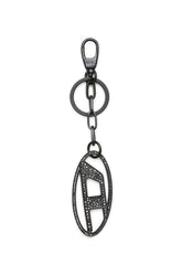 Women's Metal Oval D keyring with crystals Black