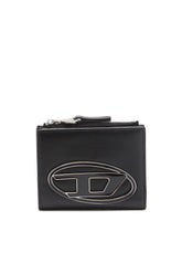 Women's Small leather wallet with logo plaque Black