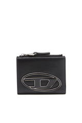 Women's Small leather wallet with logo plaque Black