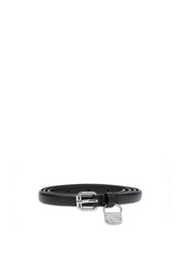 Women's 1.4cm slim leather belt with 1DR bag charm Black