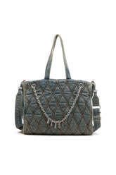 Women's Charm-D-Tote bag in Argyle quilted denim Blue