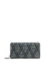 Women's Zip wallet in Argyle quilted denim Blue