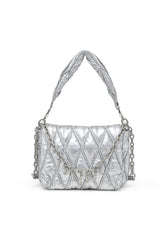 Women's Charm-D M-Shoulder bag in quilted metallic nylon Silver