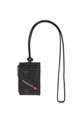 Men's Denim badge holder with leather details Black