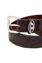 Women's 3.9cm logo-plaque wrinkled leather belt Black