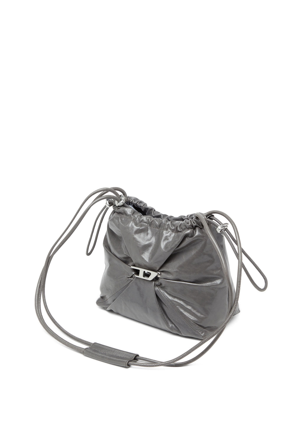 Women's Scrunch-D-Bucket bag in shiny wrinkled leather Black