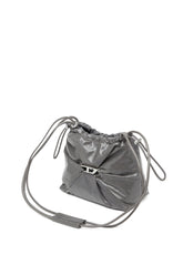 Women's Scrunch-D-Bucket bag in shiny wrinkled leather Brown