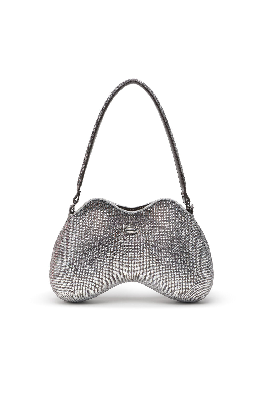 Women's Double-D-Shoulder bag with all-over crystals Silver