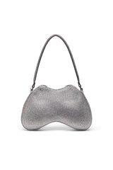 Women's Double-D-Shoulder bag with all-over crystals Silver