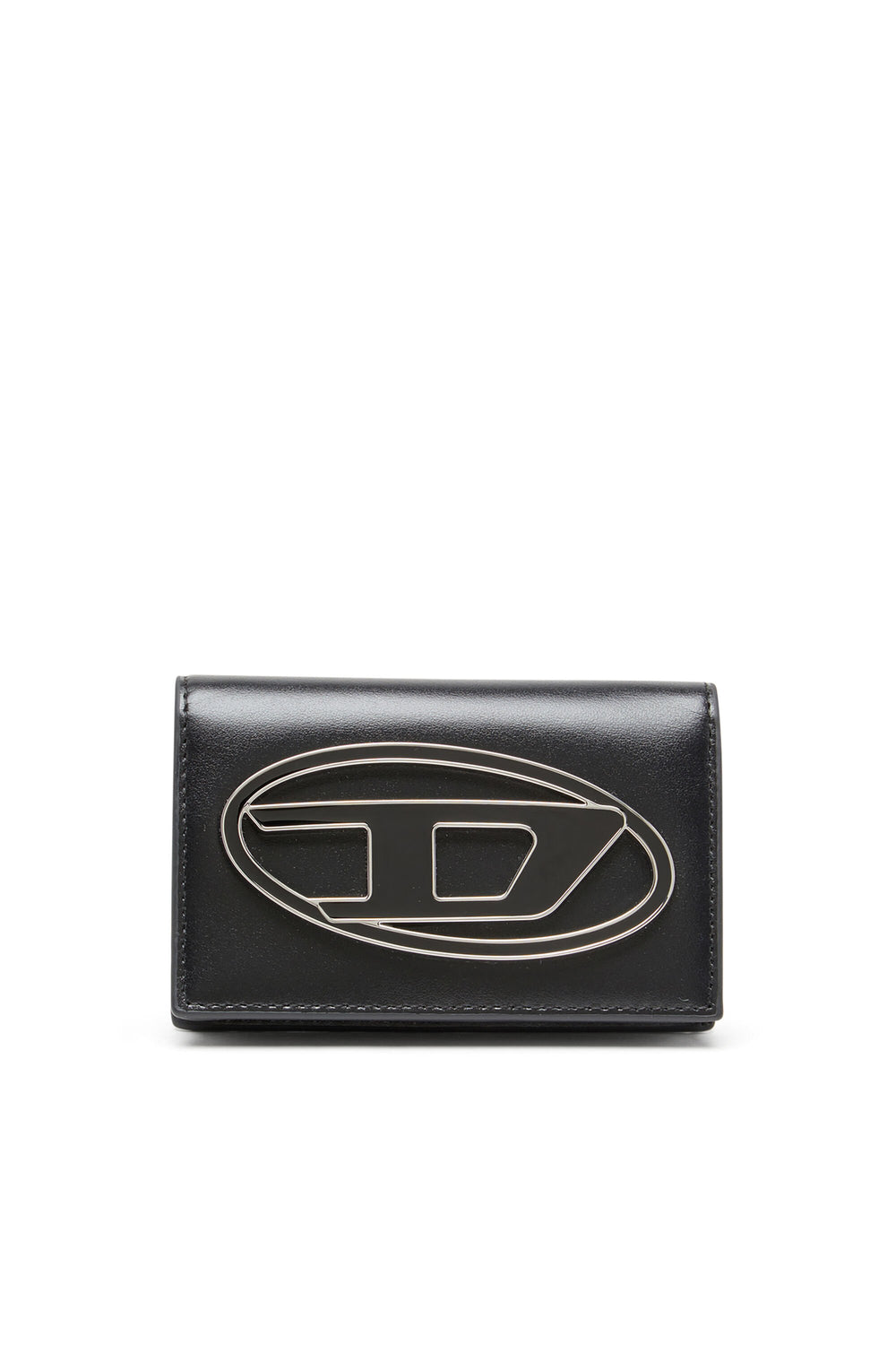 Women's Leather card holder with enamelled Oval D Black