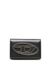Women's Leather card holder with enamelled Oval D Black