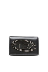 Women's Leather card holder with enamelled Oval D Black