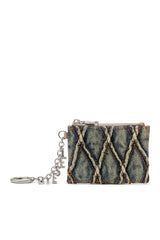 Women's Card holder in argyle quilted denim Blue