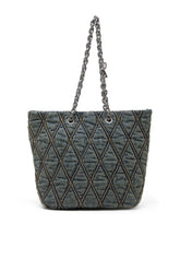 Women's Charm-D-Tote bag in quilted denim Blue