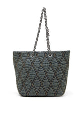 Women's Charm-D-Tote bag in quilted denim Blue