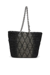 Women's Charm-D-Tote bag in quilted denim Black