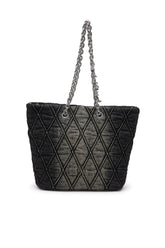Women's Charm-D-Tote bag in quilted denim Black