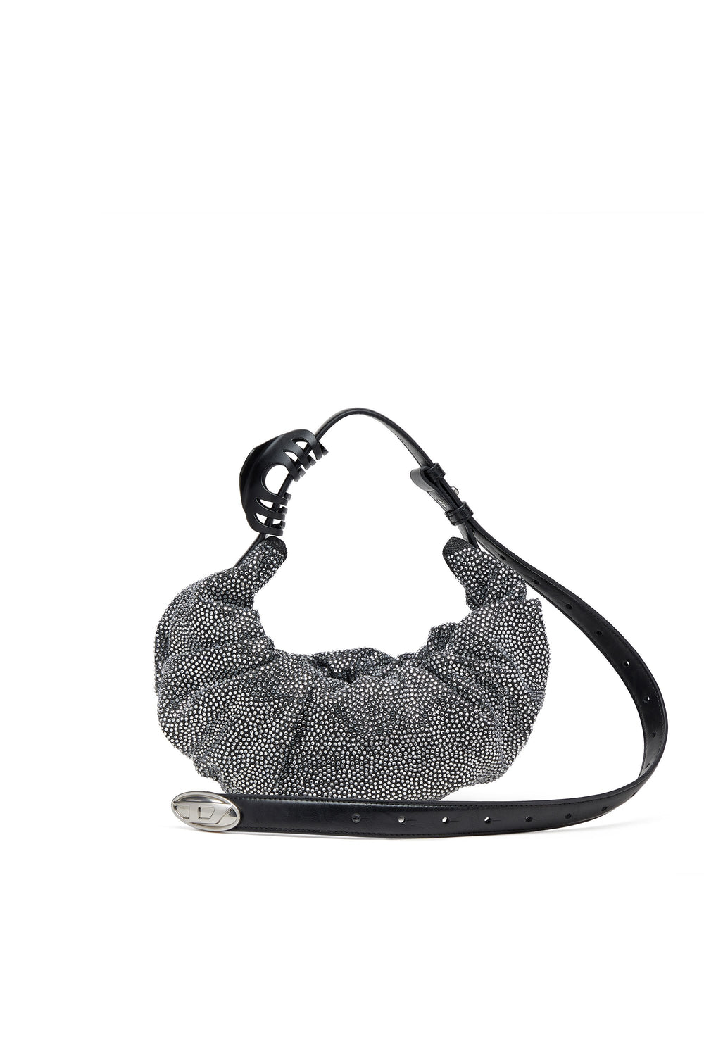 Women's Grab-D S-Small scrunched hobo bag in crystal denim Black