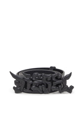 Women's 3.5cm pull-up leather belt with graffiti buckle Black