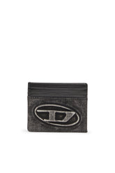 Women's Card holder in washed cotton and leather Grey