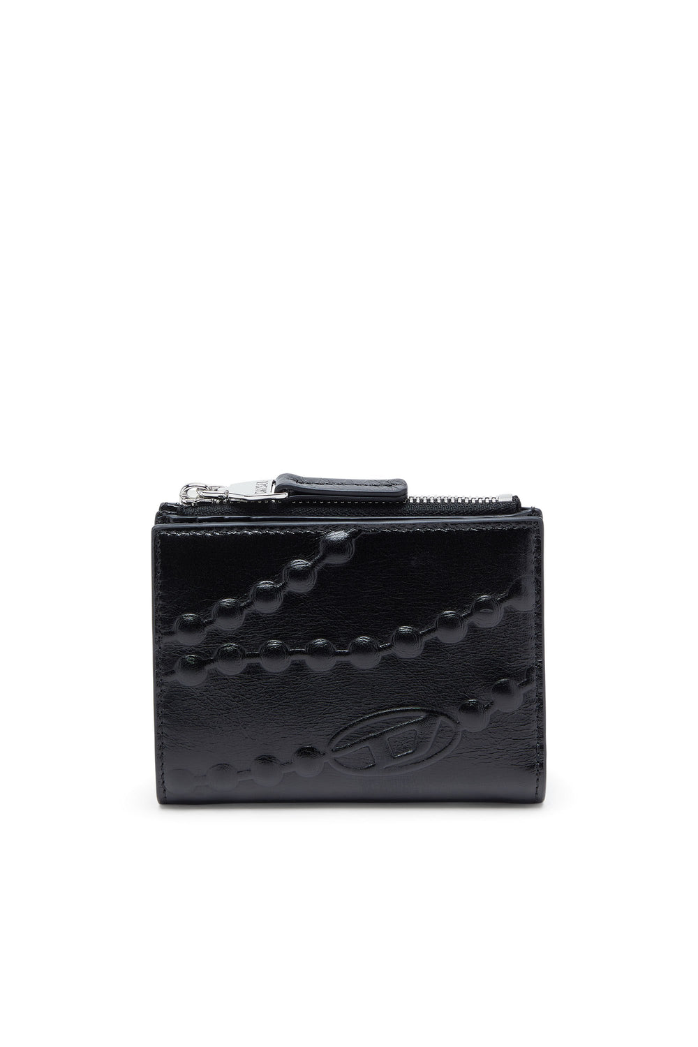 Women's Leather wallet with embossed chain motif Black