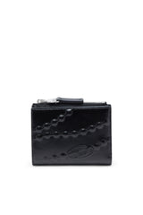 Women's Leather wallet with embossed chain motif Black
