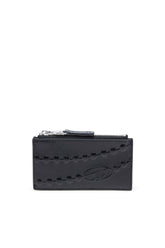 Women's Leather card holder with embossed chain motif Black