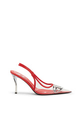 Women's D-Venus-Leather-trim transparent slingback pumps Red