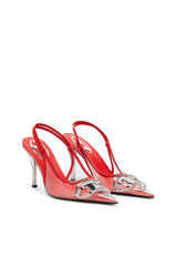 Women's D-Venus-Leather-trim transparent slingback pumps Red