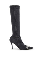 Women's D-Venus-Knee-high boots in stretch denim Black