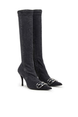 Women's D-Venus-Knee-high boots in stretch denim Black