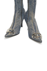 Women's D-Venus - Denim boots with logo plaque Blue