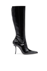 Women's D-Ten&Half-Glossy knee-high boots with curved heel Black