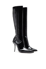 Women's D-Ten&Half-Glossy knee-high boots with curved heel Black