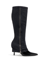 Women's D-Venus-Stiletto knee boots with jean trompe l'oeil Black