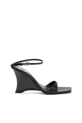 Women's D-Amber-Wedge sandals in lizard-effect leather Black