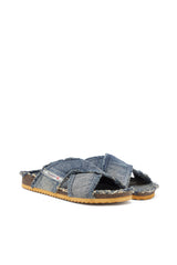 Men's D-Woodstock-Crossover slides in frayed denim Blue