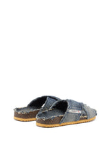 Men's D-Woodstock-Crossover slides in frayed denim Blue